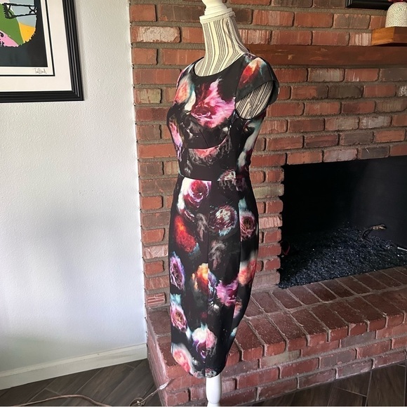 Paul Smith Black Floral Watercolor Burst Printed Sheath Dress Sz 5 - Picture 4 of 9